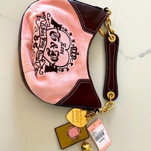 Juicy velvet pink and brown leather mini bag.